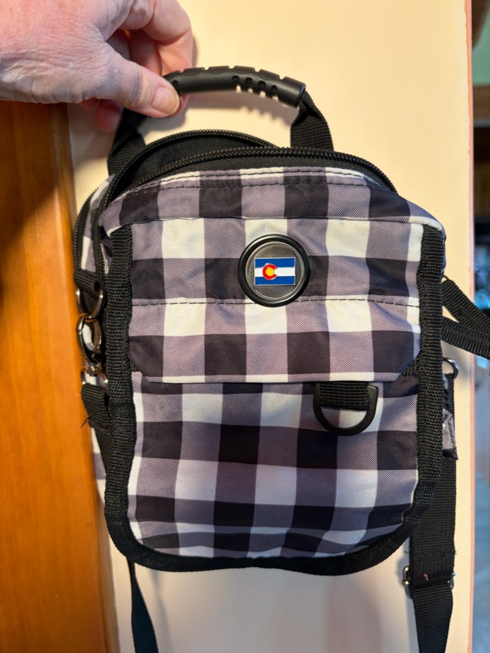 Plaid Crossbody Sling Bag - Black and White - Unbranded